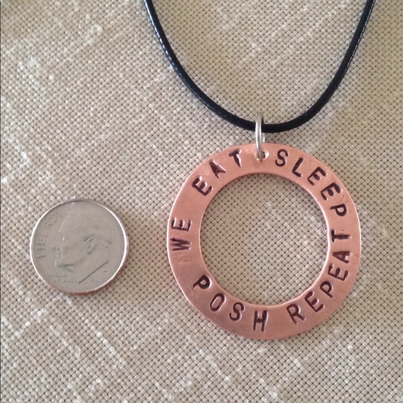 ARTISAN WE EAT SLEEP POSH REPEAT Copper Stamped Hand Crafted Pendant Necklace - Picture 4 of 4